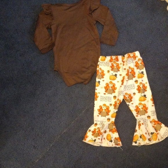 Thanksgiving Baby Outfit with Brown Top and Printed Pants - Picture 9 of 12